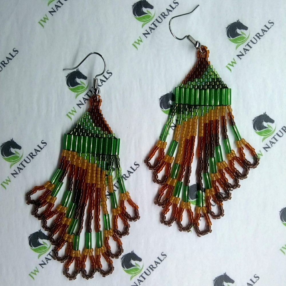 🥇HP🥇JRW Handmade Green Brown Camo Fringe Ea…